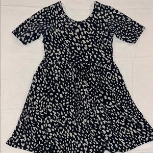 Girls' Black and White Leopard Print Dress - Comfort Fit